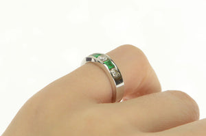 14K 1.00 Ctw Natural Emerald Diamond Band Ring White Gold