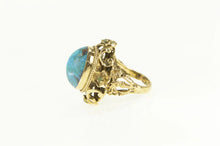 Load image into Gallery viewer, 14K Oval Turquoise Ornate Floral Filigree Vintage Ring Yellow Gold