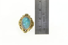 Load image into Gallery viewer, 14K Oval Turquoise Ornate Floral Filigree Vintage Ring Yellow Gold