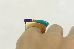 14K Turquoise Sugilite Squared Unique Modernist Ring Yellow Gold