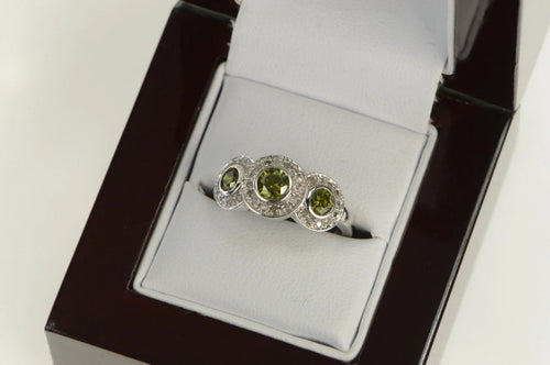 14K 1.30 Ctw Green White Diamond Halo Engagement Ring White Gold