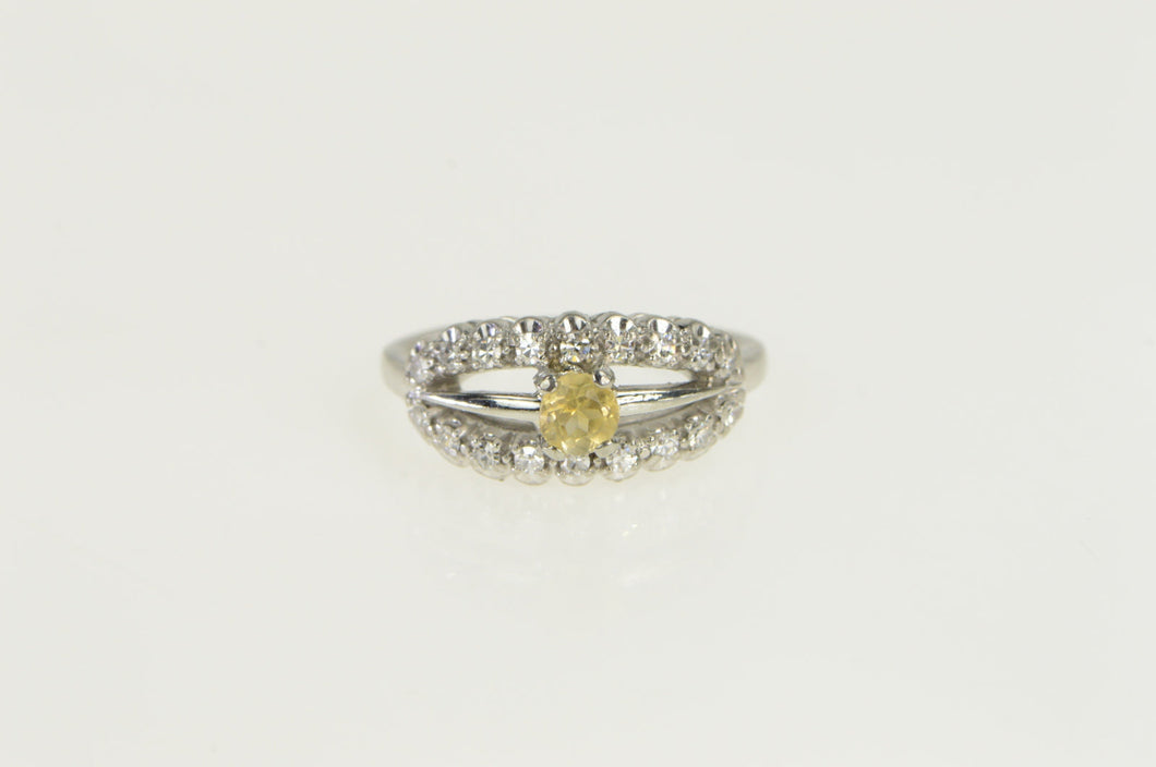 18K Art Deco Citrine Diamond Vintage Engagement Ring White Gold