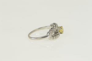 18K Art Deco Citrine Diamond Vintage Engagement Ring White Gold