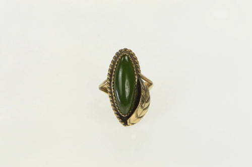 Gold Filled Nephrite Southwestern Feather Leaf Vintage Ring