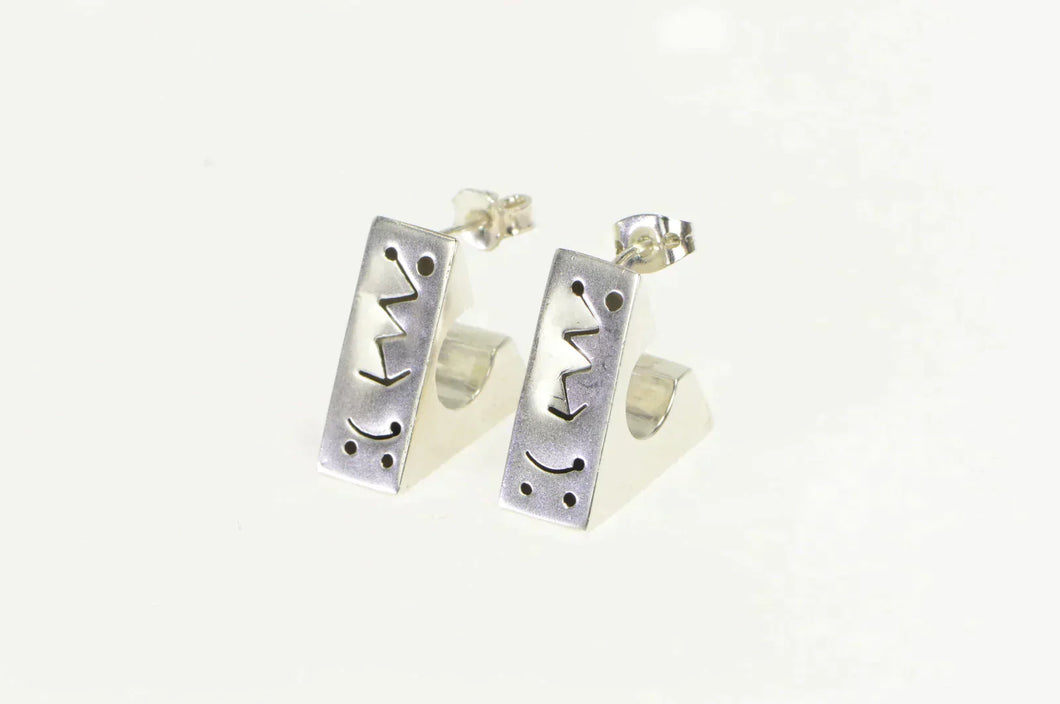 Sterling Silver Squared Geometric Pattern Triangle Hoop Earrings