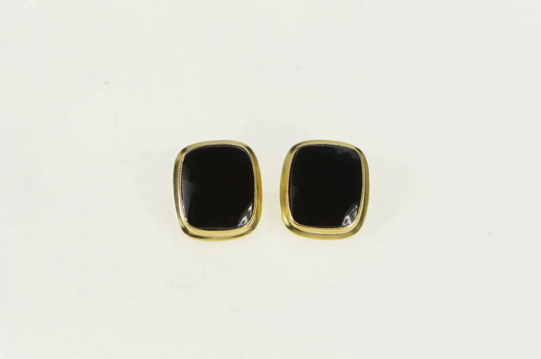 10K Squared Black Onyx Inlay Statement Stud Earrings Yellow Gold