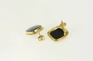 10K Squared Black Onyx Inlay Statement Stud Earrings Yellow Gold