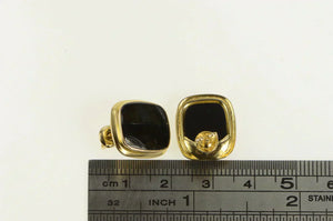 10K Squared Black Onyx Inlay Statement Stud Earrings Yellow Gold