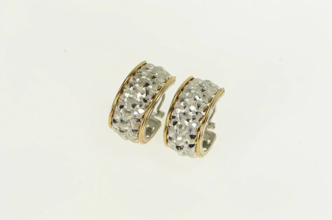 Sterling Silver Two Tone 14K Gold Textured Lattice Hoop Earrings