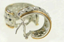 Load image into Gallery viewer, Sterling Silver Two Tone 14K Gold Textured Lattice Hoop Earrings