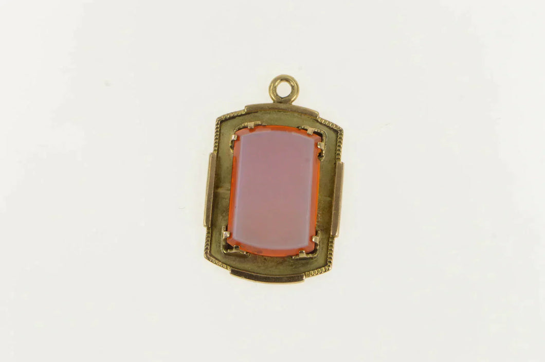 14K Victorian Ornate Carnelian Squared Statement Pendant Yellow Gold