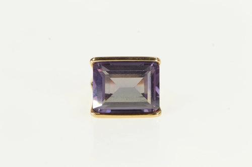 14K 1940's Emerald Cut Amethyst Squared Filigree Ring Yellow Gold