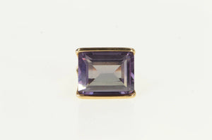 14K 1940's Emerald Cut Amethyst Squared Filigree Ring Yellow Gold