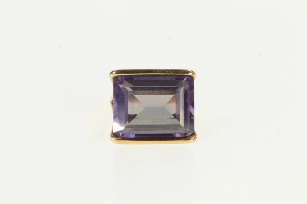 14K 1940's Emerald Cut Amethyst Squared Filigree Ring Yellow Gold