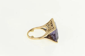 14K 1940's Emerald Cut Amethyst Squared Filigree Ring Yellow Gold