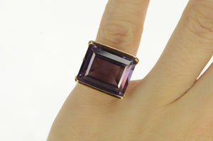 14K 1940's Emerald Cut Amethyst Squared Filigree Ring Yellow Gold