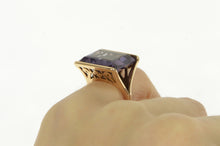 Load image into Gallery viewer, 14K 1940&#39;s Emerald Cut Amethyst Squared Filigree Ring Yellow Gold