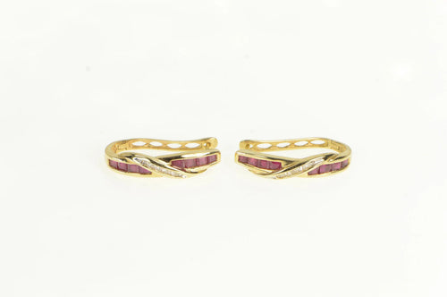 10K 2.20 Ctw Natural Ruby Diamond Oval Hoop Earrings Yellow Gold