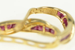 10K 2.20 Ctw Natural Ruby Diamond Oval Hoop Earrings Yellow Gold