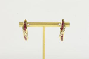 10K 2.20 Ctw Natural Ruby Diamond Oval Hoop Earrings Yellow Gold
