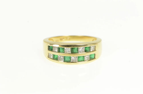 14K 1.70 Ctw Princess Diamond Emerald Wedding Ring Yellow Gold