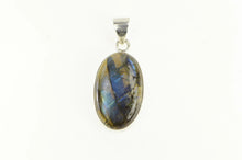 Load image into Gallery viewer, Sterling Silver Oval Labradorite Cabochon Statement Pendant