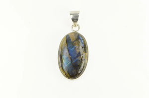 Sterling Silver Oval Labradorite Cabochon Statement Pendant