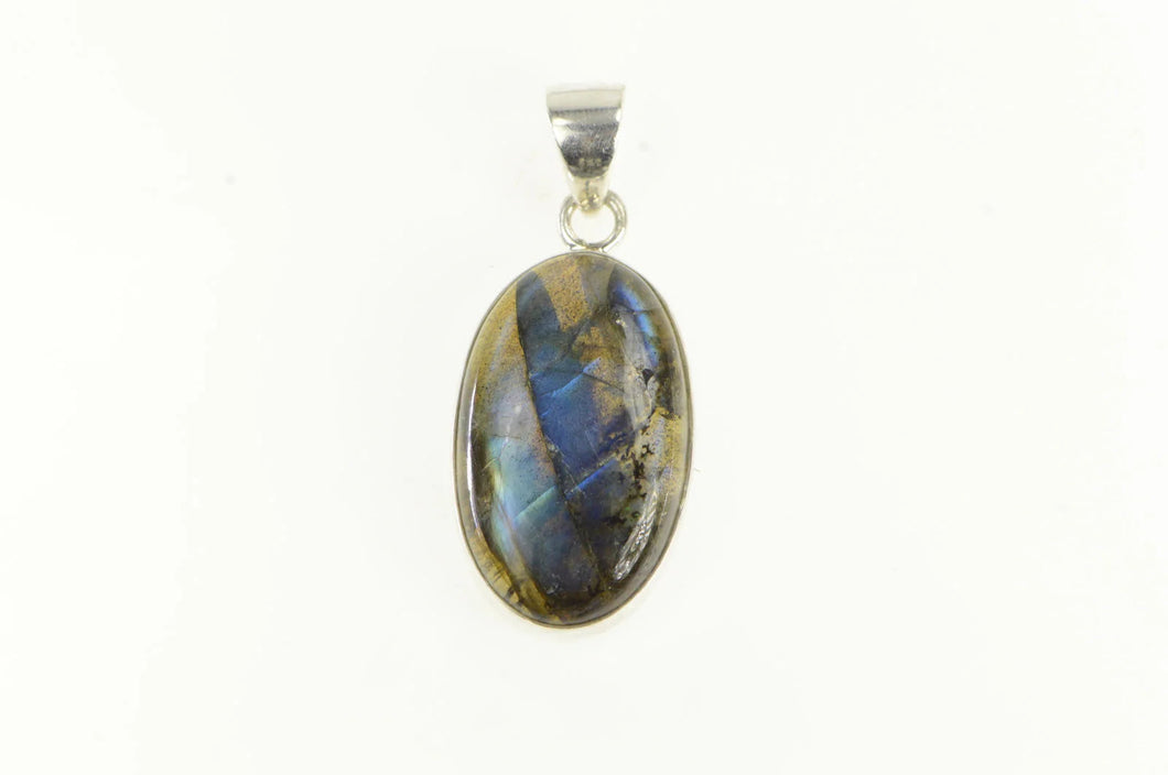 Sterling Silver Oval Labradorite Cabochon Statement Pendant