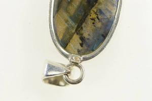 Sterling Silver Oval Labradorite Cabochon Statement Pendant