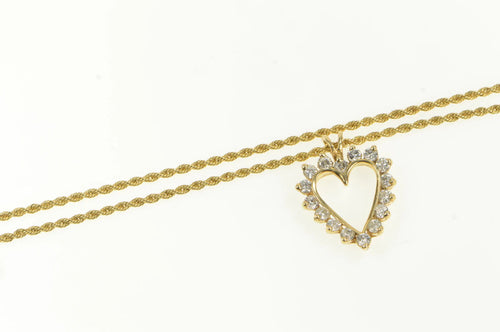 14K 1.6mm Rope Chain Diamond Heart Love Necklace 18.25