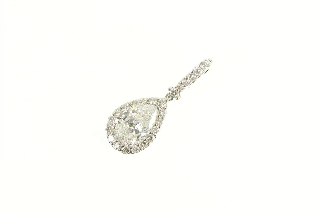 18K 2.09 Ctw Pear 1.40 Ct VS Diamond Halo Pendant White Gold