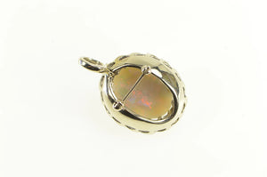 14K 1940's Opal Diamond Elaborate Floral Leaf Pendant White Gold