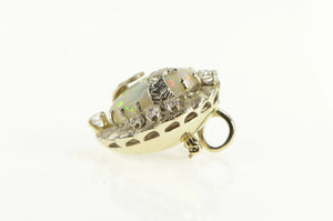 14K 1940's Opal Diamond Elaborate Floral Leaf Pendant White Gold