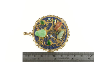 14K Buddhist Lapis Jade Chinese Medallion Pendant/Pin Yellow Gold