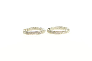 14K 1.12 Ctw Pave Diamond Inside Outside Hoop Earrings White Gold