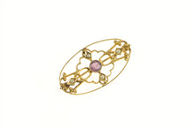 Load image into Gallery viewer, 10K Victorian Amethyst Seed Pearl Oval Filigree Pin/Brooch Yellow Gold