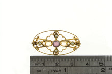 Load image into Gallery viewer, 10K Victorian Amethyst Seed Pearl Oval Filigree Pin/Brooch Yellow Gold