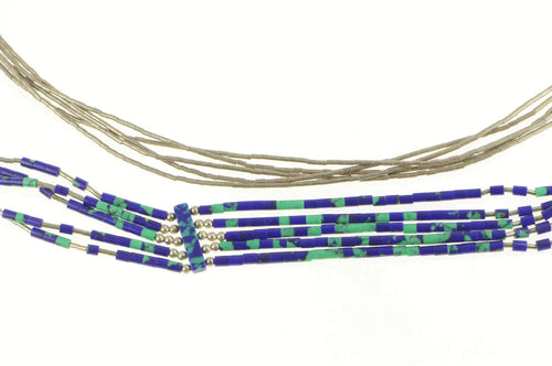 Sterling Silver Azurite Beaded Liquid Silver Southwestern Necklace 29.5