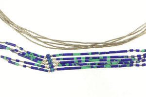 Sterling Silver Azurite Beaded Liquid Silver Southwestern Necklace 29.5"