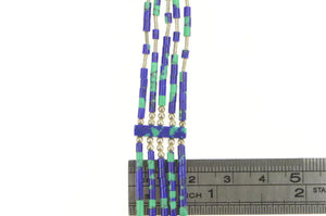 Sterling Silver Azurite Beaded Liquid Silver Southwestern Necklace 29.5"