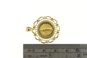 14K Virgin Mother Mary Ornate Scalloped Pendant Yellow Gold