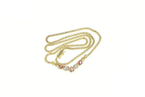 14K Marquise Ruby Diamond Chevron Square Chain Necklace 17.25" Yellow Gold