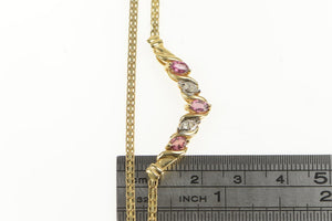 14K Marquise Ruby Diamond Chevron Square Chain Necklace 17.25" Yellow Gold