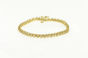 10K 2.00 Ctw Wavy Link Diamond Classic Tennis Bracelet 7" Yellow Gold