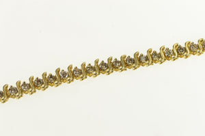 10K 2.00 Ctw Wavy Link Diamond Classic Tennis Bracelet 7" Yellow Gold