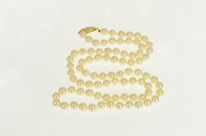 14K 6.2mm Classic Retro 1950's Pearl Strand Necklace 23.25" Yellow Gold