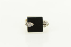 14K Black Onyx Cube Diamond 1960's Geometric Ring Yellow Gold