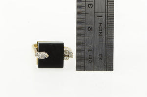 14K Black Onyx Cube Diamond 1960's Geometric Ring Yellow Gold