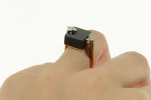 14K Black Onyx Cube Diamond 1960's Geometric Ring Yellow Gold