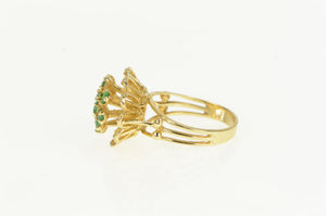 14K 1960's Emerald Floral Domed Cluster Cocktail Ring Yellow Gold